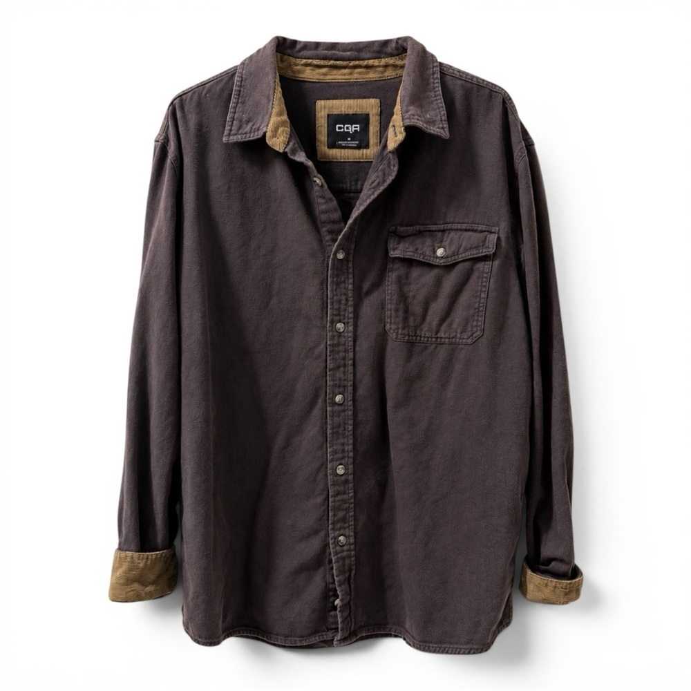 CQR XL Men’s Tall Brown Cotton Shirt Jacket Corduroy Collar Workwear Shacket‎